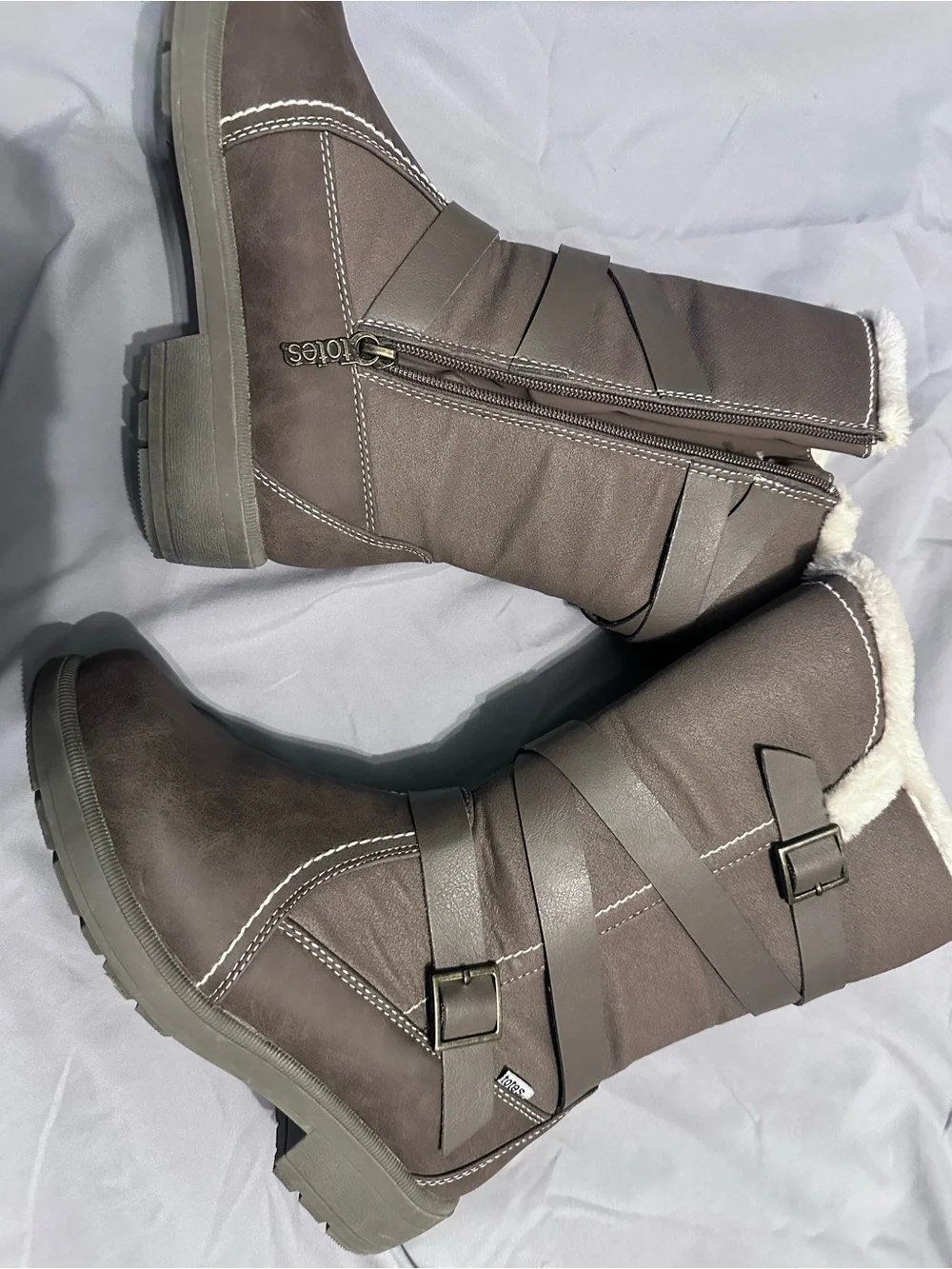 Cozy  Deidre Brown Faux-Shearling Strap Boots